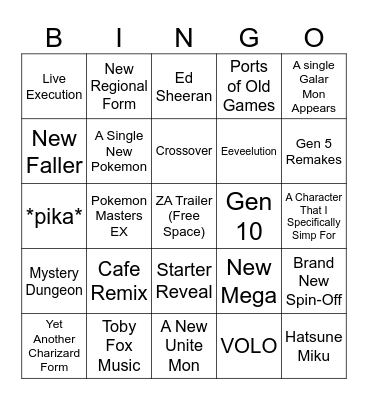 Hopes and Dreams To be Dashed Bingo Card