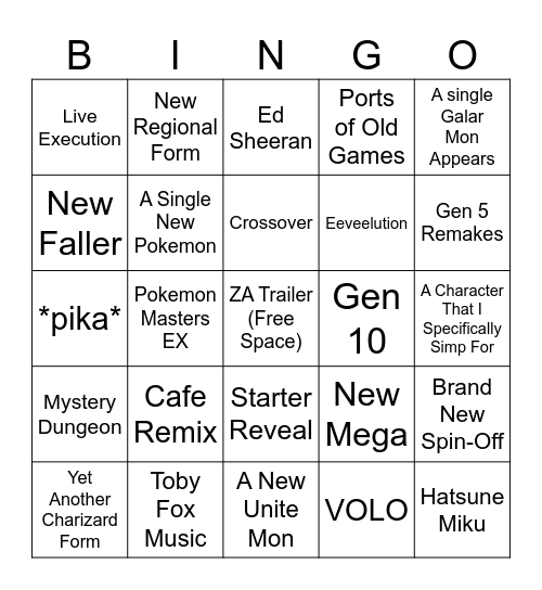 Hopes and Dreams To be Dashed Bingo Card