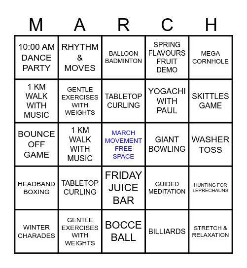 MARCH MOVEMENT BINGO Card