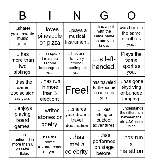 USC X GAZETTE Bingo Card