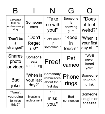 Farewell Beth Bingo Card