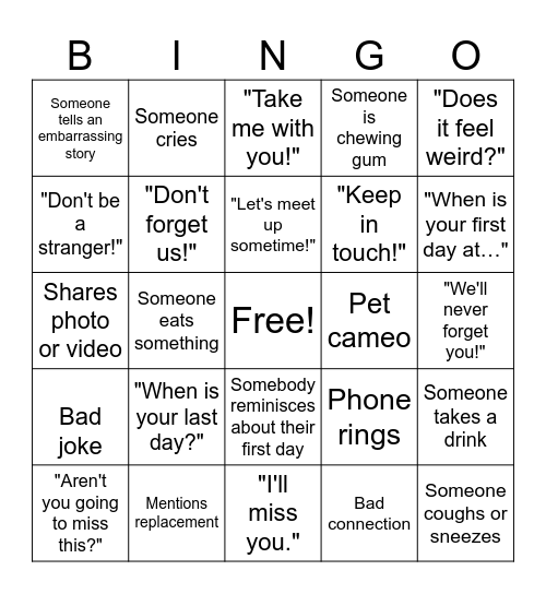 Farewell Beth Bingo Card