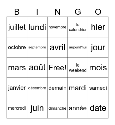 Le calendrier Bingo Card