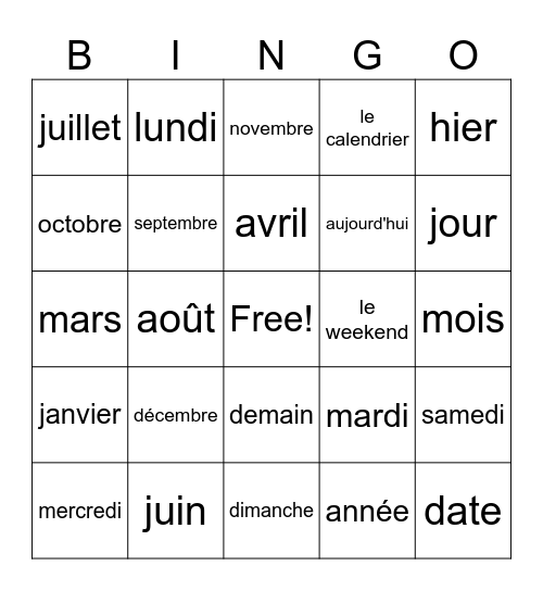 Le calendrier Bingo Card