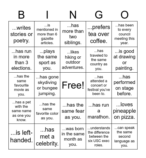 USC X GAZETTE Bingo Card