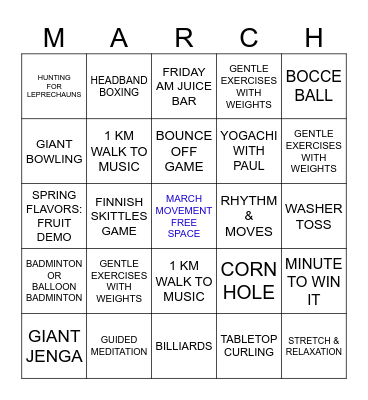 MARCH MOVEMENT BINGO CARD Bingo Card