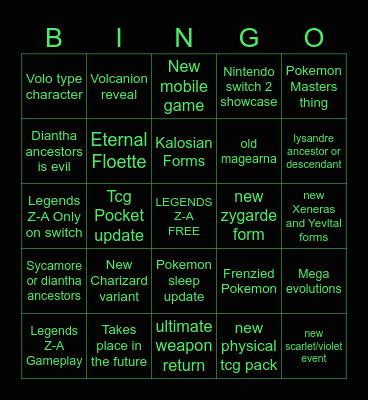 Legends Z-A Bingo Card