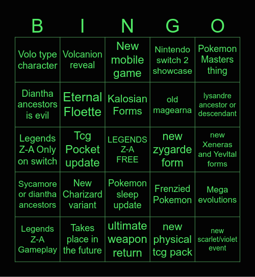Legends Z-A Bingo Card