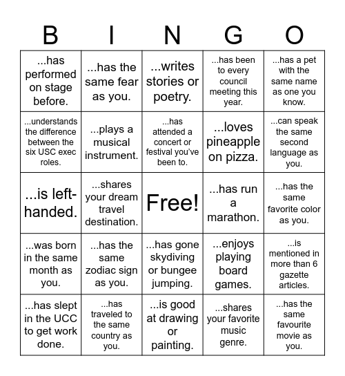 USC X GAZETTE Bingo Card