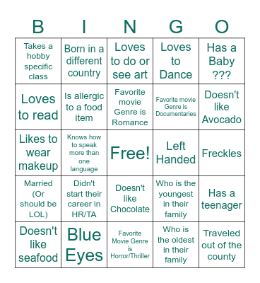 Get to know you BINGO Card