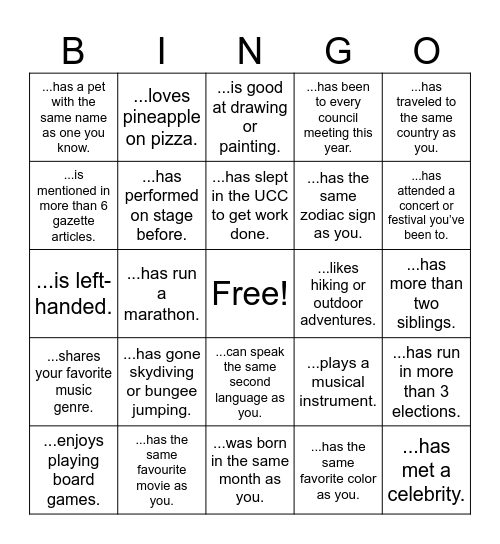 USC X GAZETTE Bingo Card