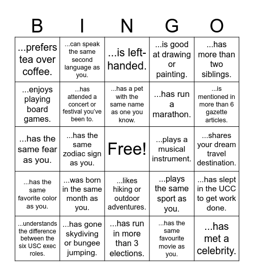 USC X GAZETTE Bingo Card