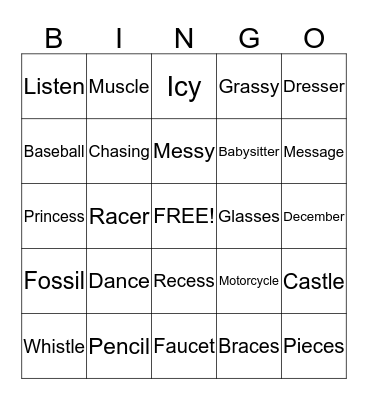 /S/ Medial Bingo Card