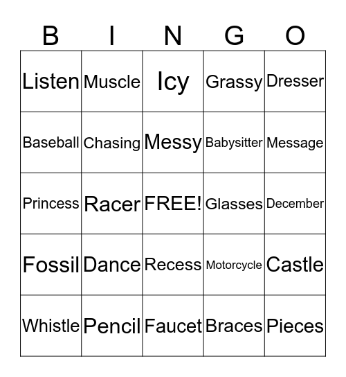 /S/ Medial Bingo Card