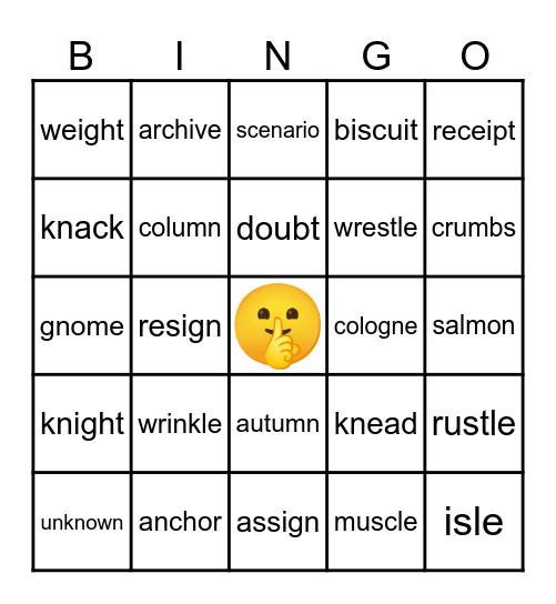 Silent Letter Bingo Card