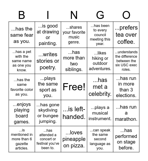 USC X GAZETTE Bingo Card