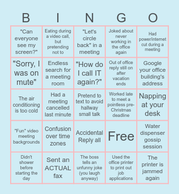 Work Bingo Card
