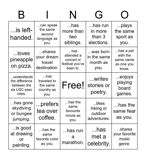 USC X GAZETTE Bingo Card