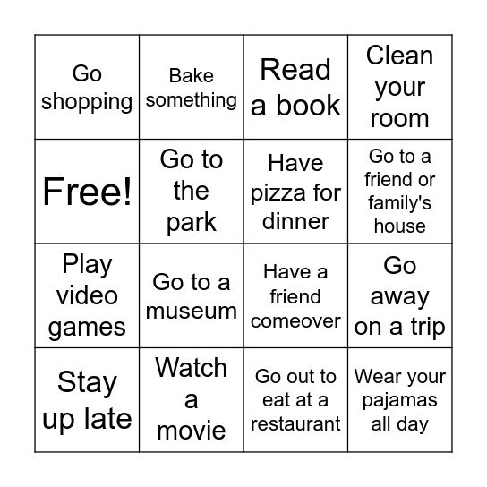 Winter Break Bingo! Bingo Card