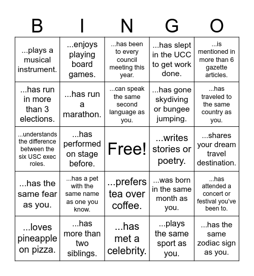 USC X GAZETTE Bingo Card