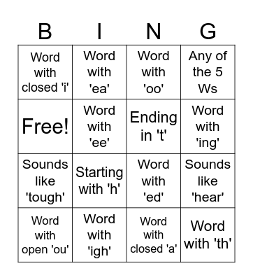Beginner Pronunciation Bingo Card