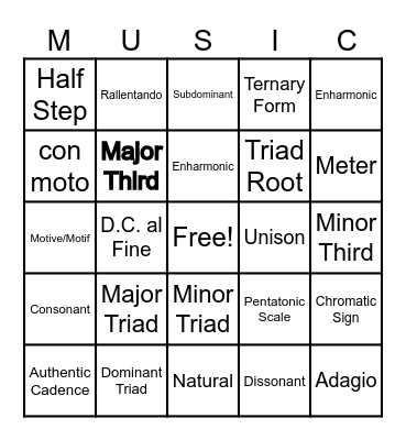 Musical Terms Bingo Card