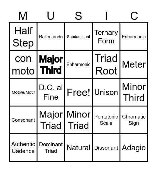 Musical Terms Bingo Card