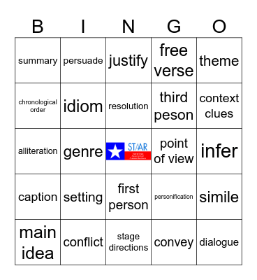 STAAR Vocabulary Bingo Card