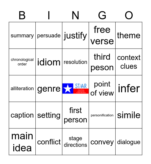 STAAR Vocabulary Bingo Card