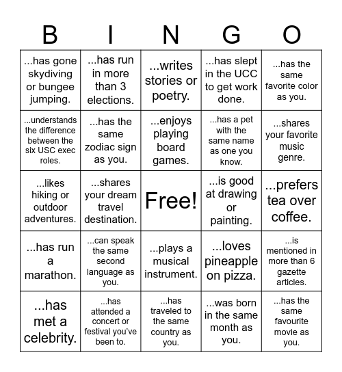 USC X GAZETTE Bingo Card