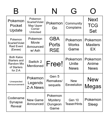 Pokemon Day 2025 Bingo Card