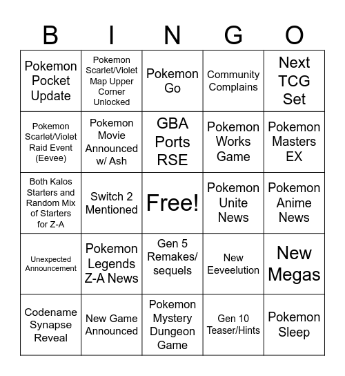 Pokemon Day 2025 Bingo Card
