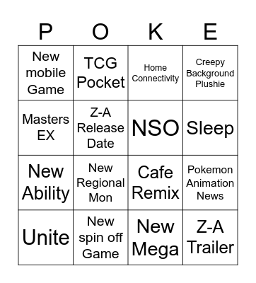 Pokemon Presents Bingo Card
