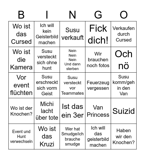 Phasmophobia Bingo Card