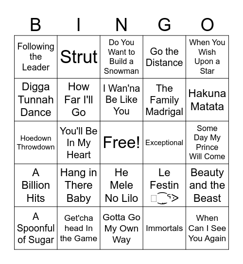 °o° Disney Music Bingo #2 °o° Bingo Card