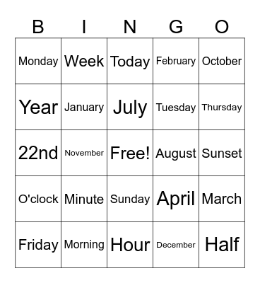 BINGO!- Time Bingo Card