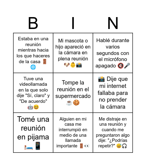 Home Office Bingo Card