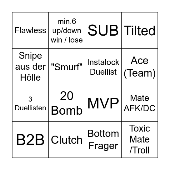 Valo Bingo Card