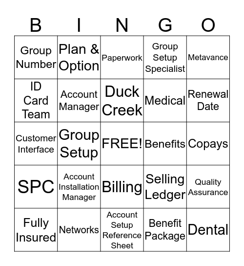 Group Setup Bingo Card