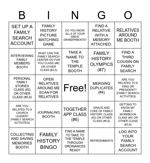 FAMILY HISTORY FAIR Bingo Card