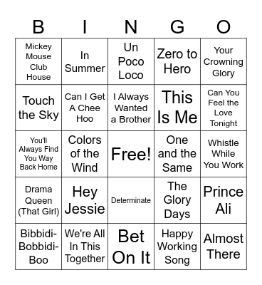 °o° Disney Music Bingo #3 °o° Bingo Card