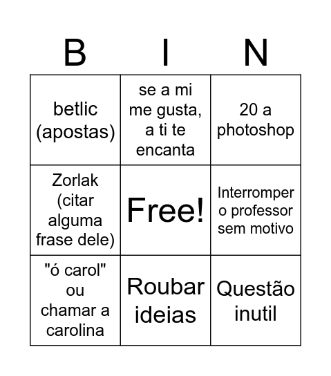 PBingo Card