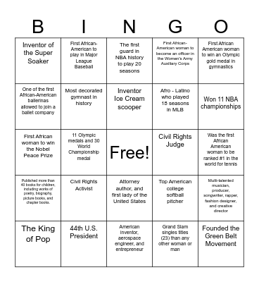 Black History Month Living Museum Bingo Card