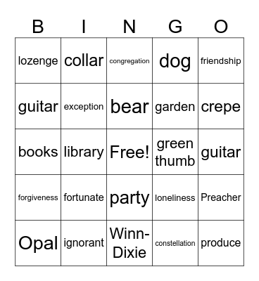 Winn-Dixie Bingo Card