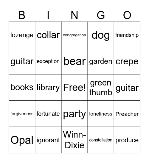 Winn-Dixie Bingo Card
