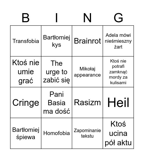 Teatralne Bingo Card