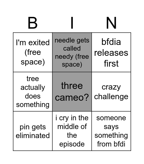 tpot 15/bfdia 17 Bingo Card