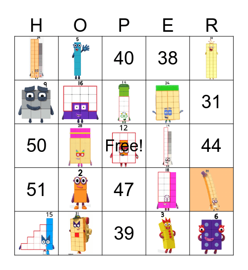 Number blocks Bingo Card
