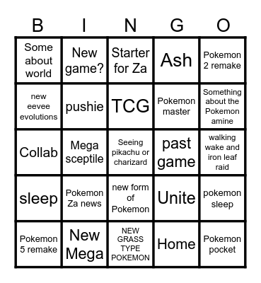 Pokemon Day Bingo Card