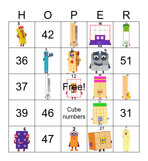 Number blocks Bingo Card
